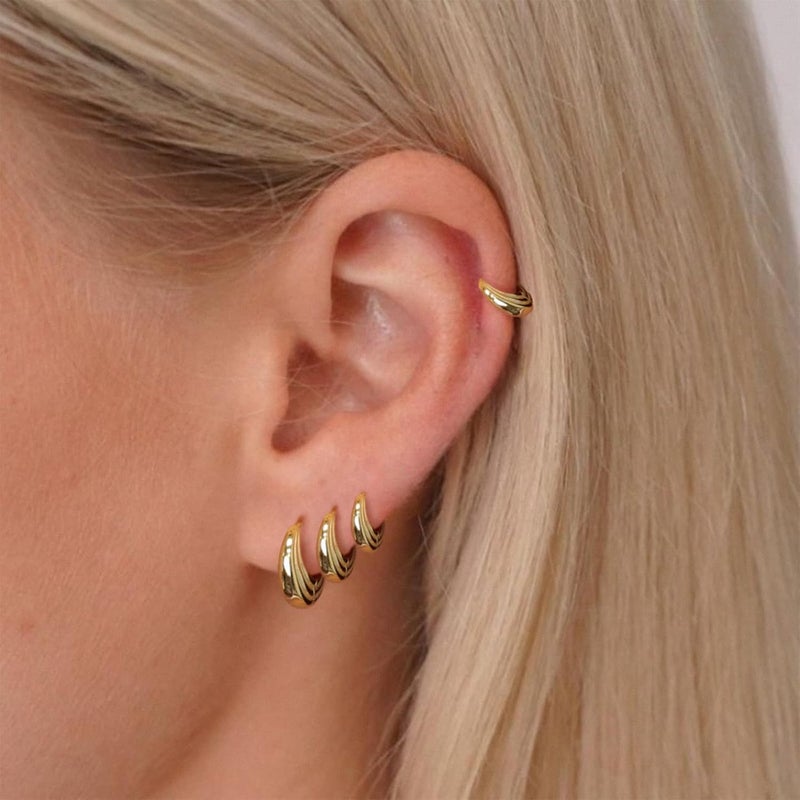 Poxtex Small Gold Huggie Hoop Earrings Set for Women Men Hypoallergenic 14K Plated Stack Cartilage Earrings, Multiple Piercing Lightweight Mini Thin Cute Dainty Trendy Jewelry Set Christmas Gifts for Women - Image 3